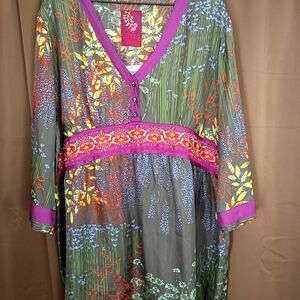 Johnny Was 100% Silk Multicolor Floral Blouse